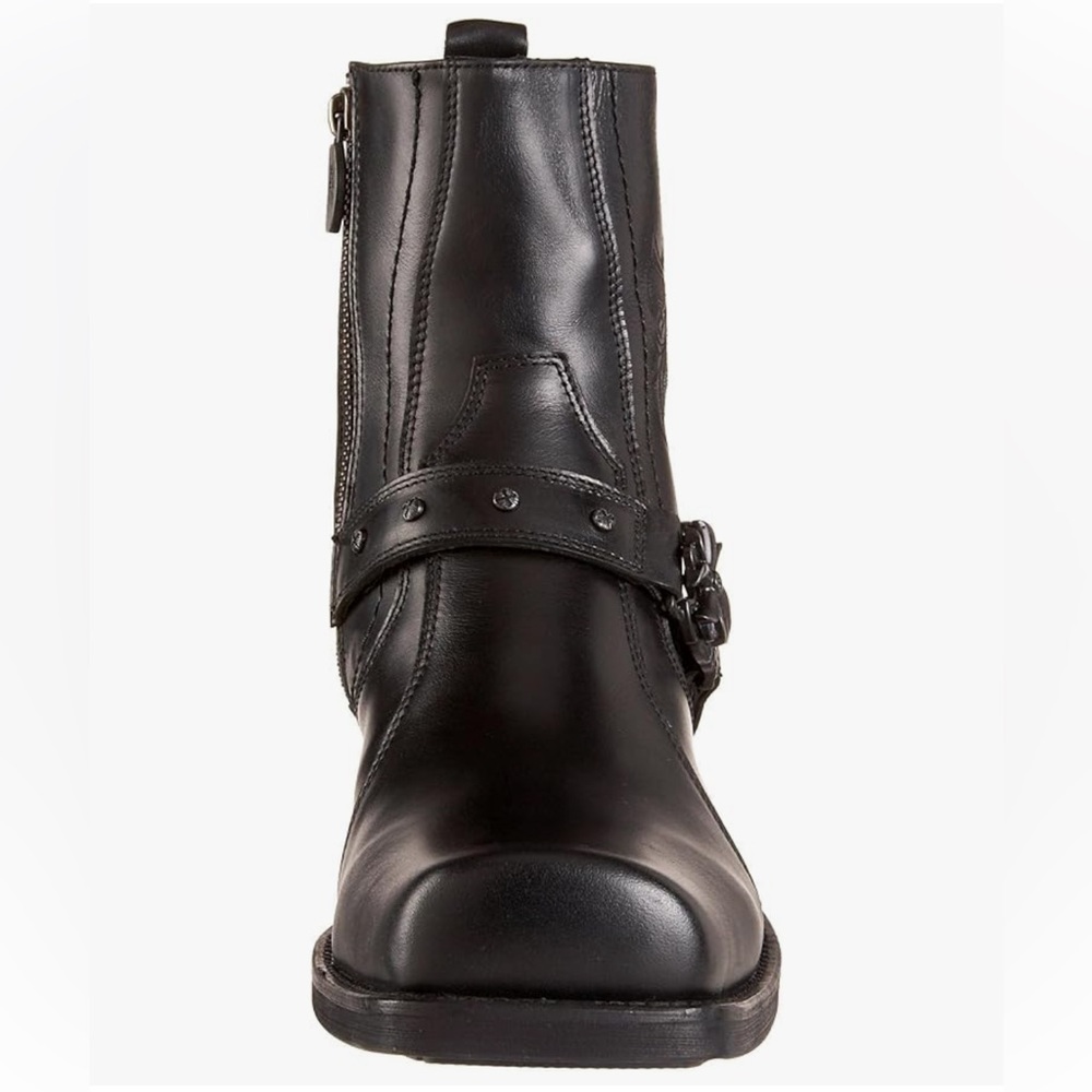 MARK NASON Black Leather Biker Ankle Boots Embossed Cross Studded Skulls 8 NEW! - Picture 4 of 16